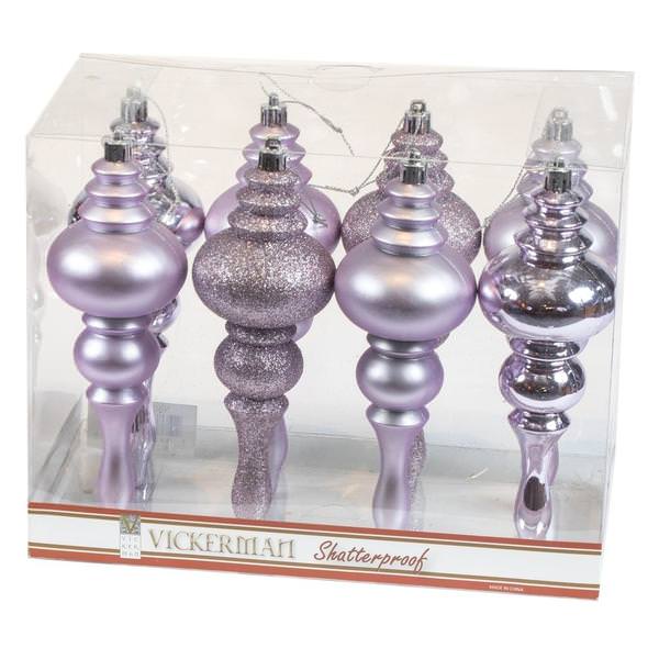 7" Lavender 4 Assorted Finish Finial Ornament (8 pack)
