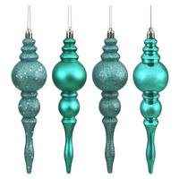 Vickerman 7" Teal 4 Assorted Finish Finial Ornament (8 pack)