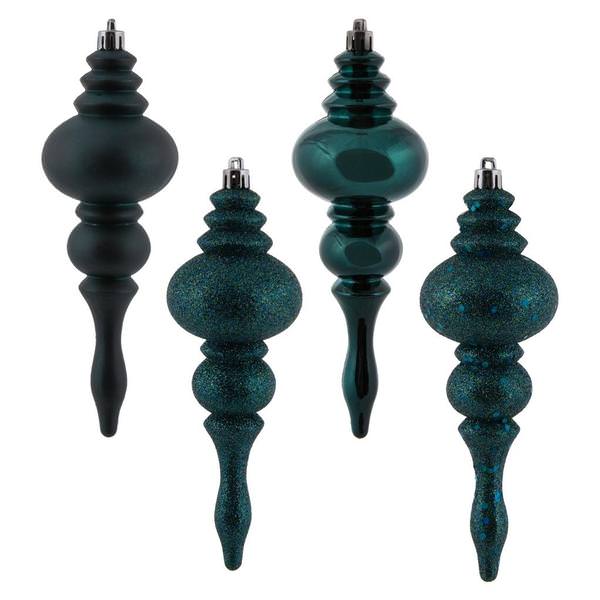 7" Sea Blue 4 Assorted Finish Finial Ornament (8 pack)