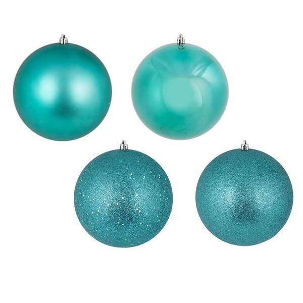 8" Teal 4 Assorted Finish Ball Ornaments (set of 4)