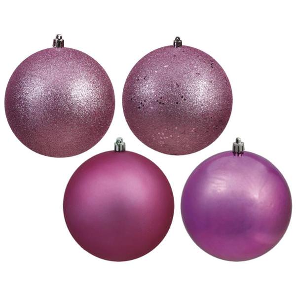 10" Mauve 4 Assorted Finish Ball Ornament (4 pack)