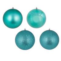 Vickerman 12" Teal 4 Finish Matte / Shiny / Sequin / Glitter Ball Ornament (set of 4)