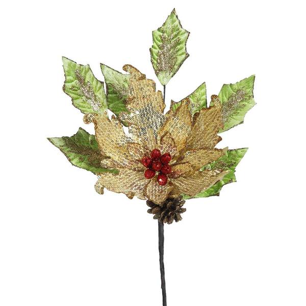 22" Gold Sequins Poinsettia Spray (4 pack)