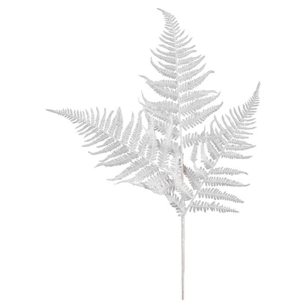 22" White Glitter Fern Spray (6 pack)