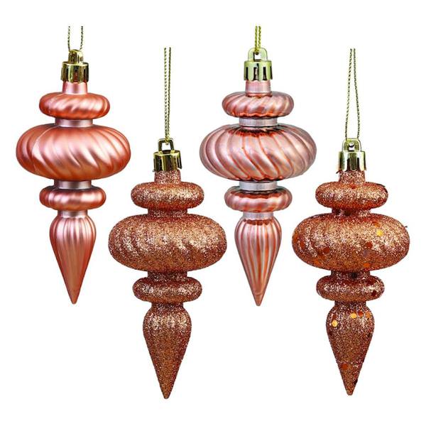 4" Rose Gold 4 Assorted Finish Finial Ornament (8 pack)