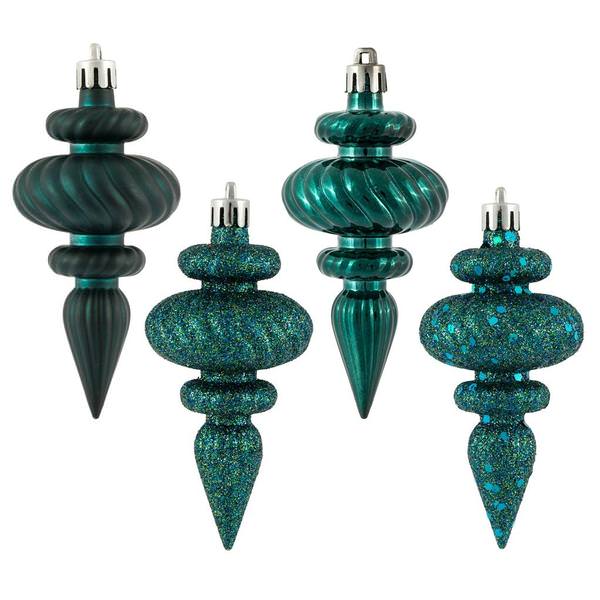 4" Sea Blue 4 Assorted Finish Finial Ornament (8 pack)