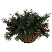 Vickerman 18" x 24" Artificial Mixed Pine Wall Basket 35 Warm White Battery Operated Lights with Timer