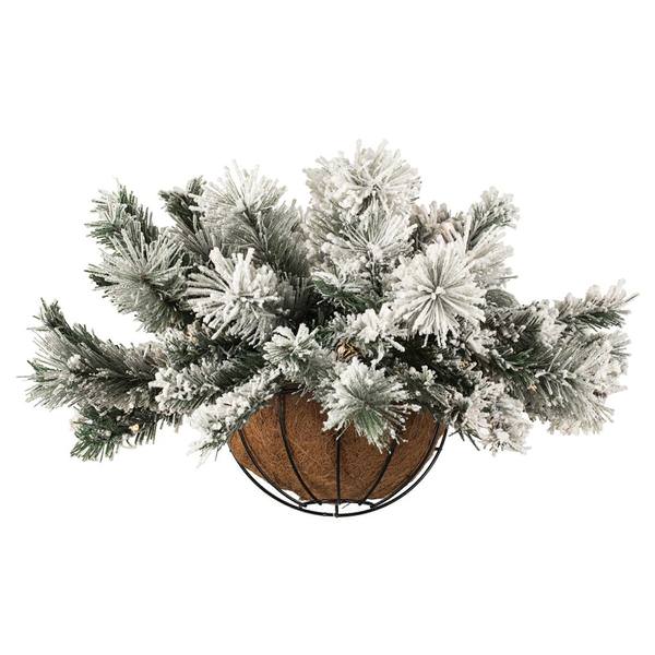 19" x 30" Artificial Flocked Mixed Pine Wall Basket 35 Warm White Battery Operated Lights with Timer