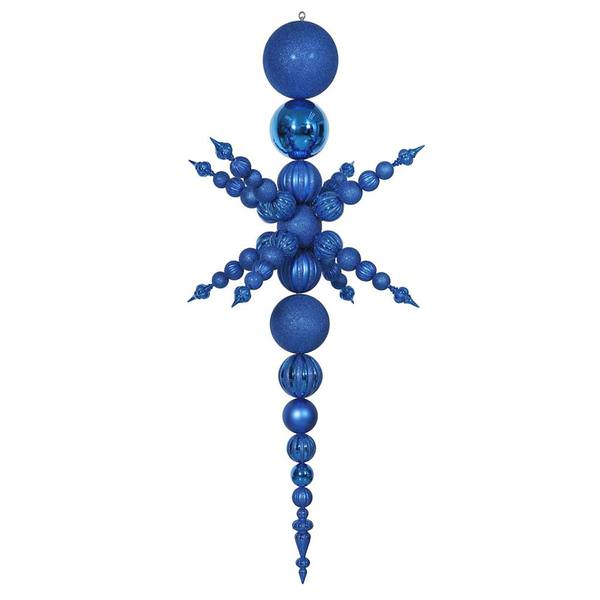 76" Blue Shiny-Matte-Glitter Snowflake Finial Ornament