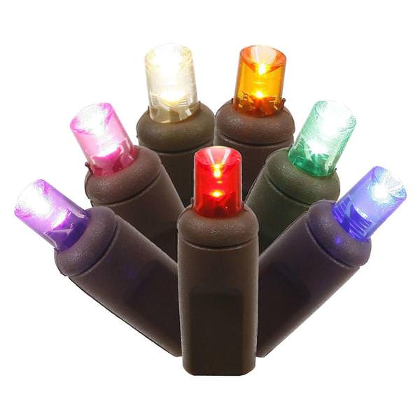70 Light 35' Brown Wire Multi-Color Wide Angle LED Lights with 6" Spacing