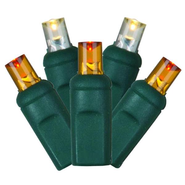 70 Light 35' Green Wire Amber / Warm White Wide Angle LED Lights with 6" Spacing