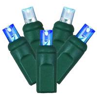 Vickerman 70 Light 35' Green Wire Blue / White Wide Angle LED Lights with 6" Spacing