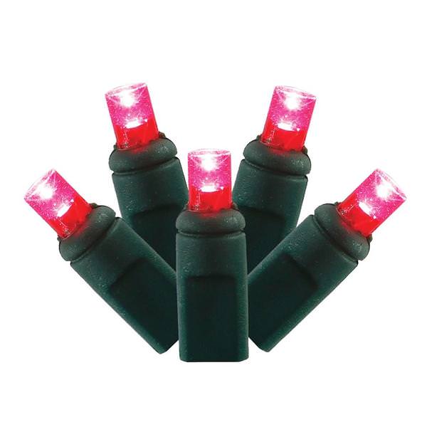 70 Light 35' Green Wire Magenta Wide Angle LED Lights with 6" Spacing