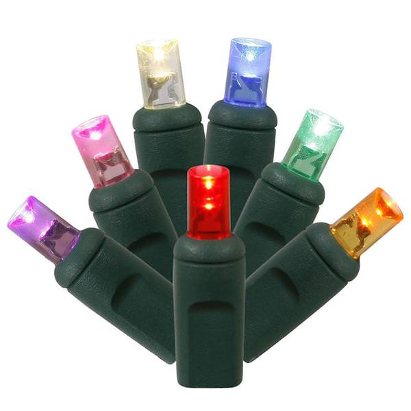 50 Light 25' Green Wire Multi-Color Wide Angle LED Lights with 6" Spacing