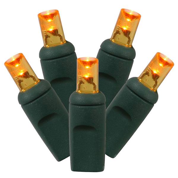 50 Light 25' Green Wire Orange Wide Angle LED Lights with 6" Spacing