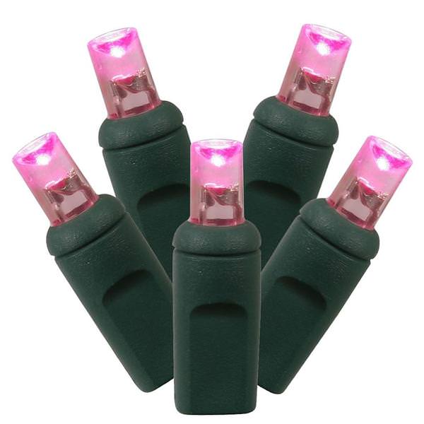 50 Light 25' Green Wire Pink Wide Angle LED Lights with 6" Spacing