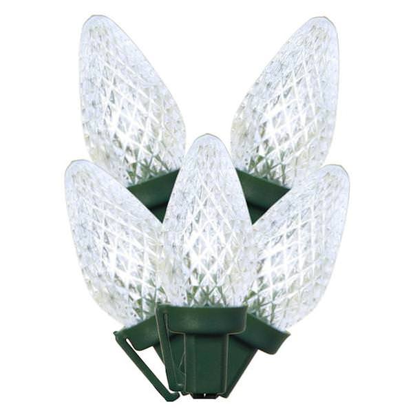 25 Light 16' Green Wire Pure White LED C7 String with 8" Spacing