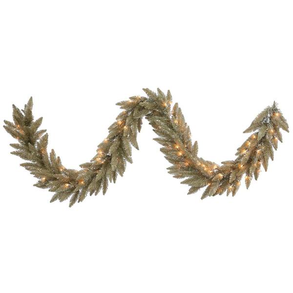 9' Artificial Antique Champagne Fir Garland with 100 Clear Lights
