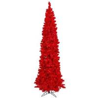 View 4.5' x 19" Flocked Red Pencil Tree with 100 Red LED Lights