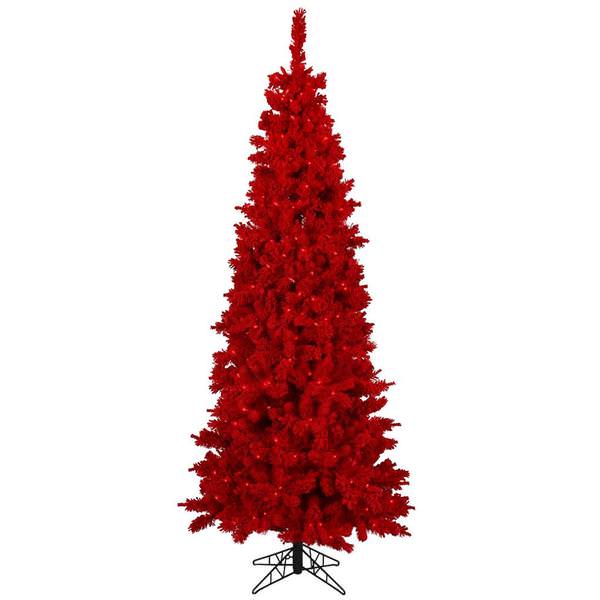 6.5' x 37" Flocked Red Fir Tree with 400 Red LED Lights