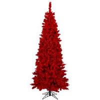 View 6.5' x 37" Flocked Red Fir Tree with 400 Red LED Lights