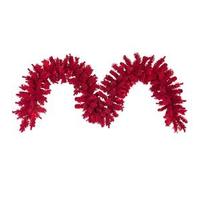 Vickerman 9' Artificial Flocked Red Garland with 100 Red LED Lights