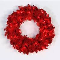 Vickerman 30" Flocked Red Wreath 100 Red LED Lights
