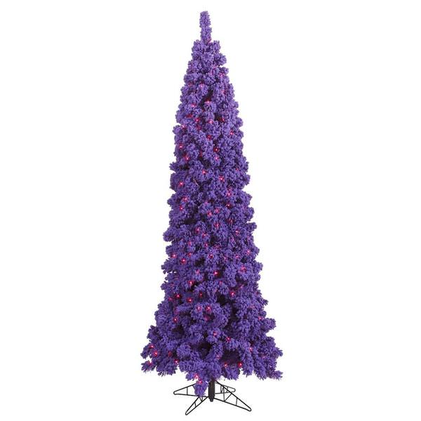 5.5' x 22" Flocked Purple Pencil Tree with 150 Purple Lights