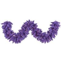 View 9' Artificial Flocked Purple Garland with 100 Purple LED Lights