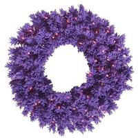 Vickerman 24" Artificial Flocked Purple Wreath 50 Purple LED Lights