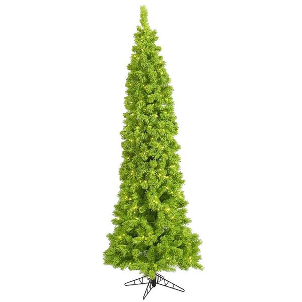 6.5' x 27" Flocked Lime Pencil Tree with 250 Lime LED Lights