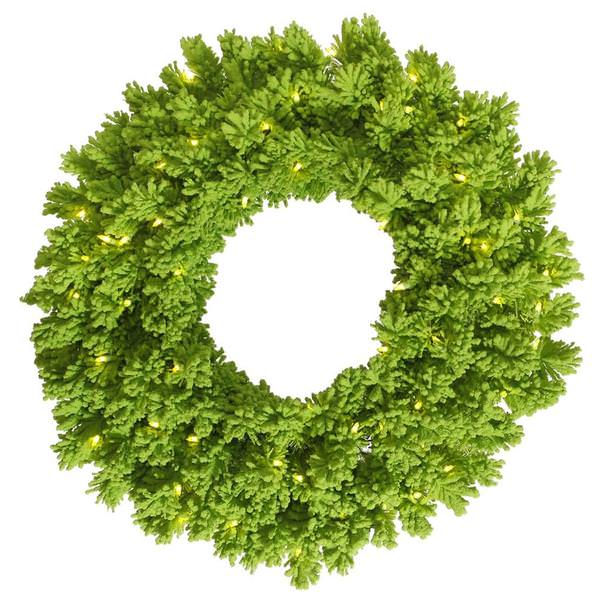 30" Artificial Flocked Lime Fir Wreath with 100 Lime Colored Lights