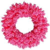 Vickerman 30" Artificial Flocked Pink Wreath 100 Pink LED Lights