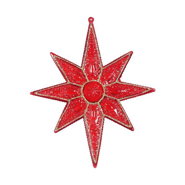 7" Red Sculptured 8 Point Star Ornament (6 pack)