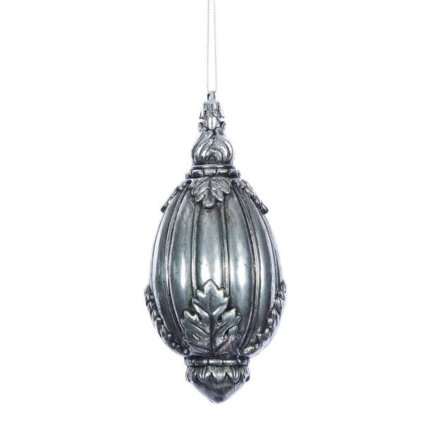 6.5" Antique Silver Sculptured Drop Ornament (4 pack)