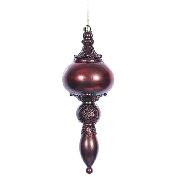 12" Antique Red Scultped Finial Ornaments (2 pack)
