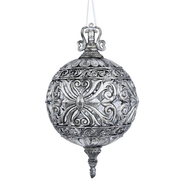 10" Antique Silver Sculptured Ball Ornament (2 pack)