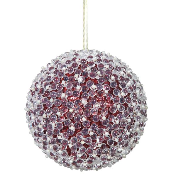 4" Red Acrylic Beaded Ball Ornament (4 pack)