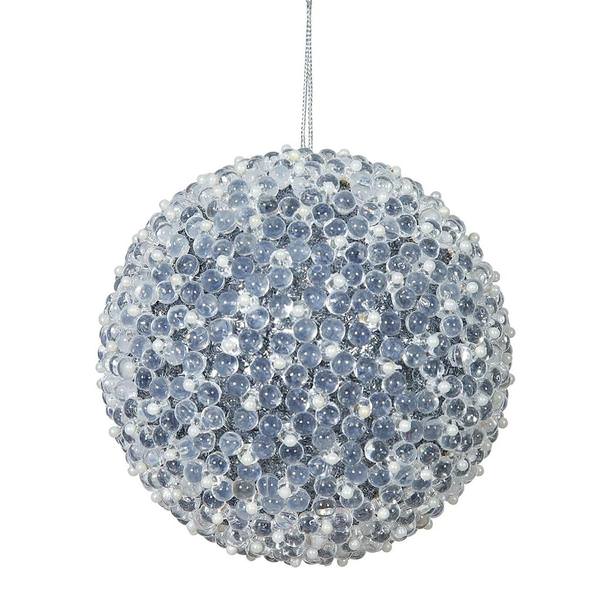 4" Pewter Acrylic Beaded Ball Ornament (4 pack)