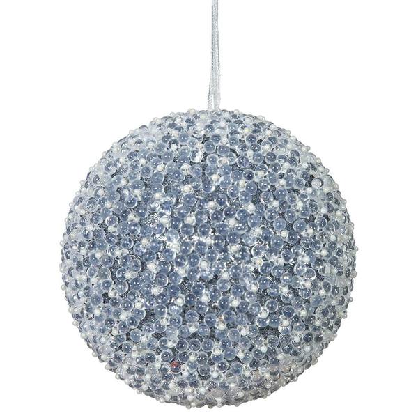 6" Pewter Acrylic Beaded Ball Ornament (2 pack)