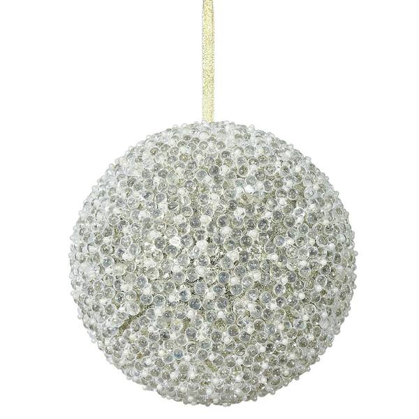 6" Champagne Acrylic Beaded Ball Ornament (2 pack)