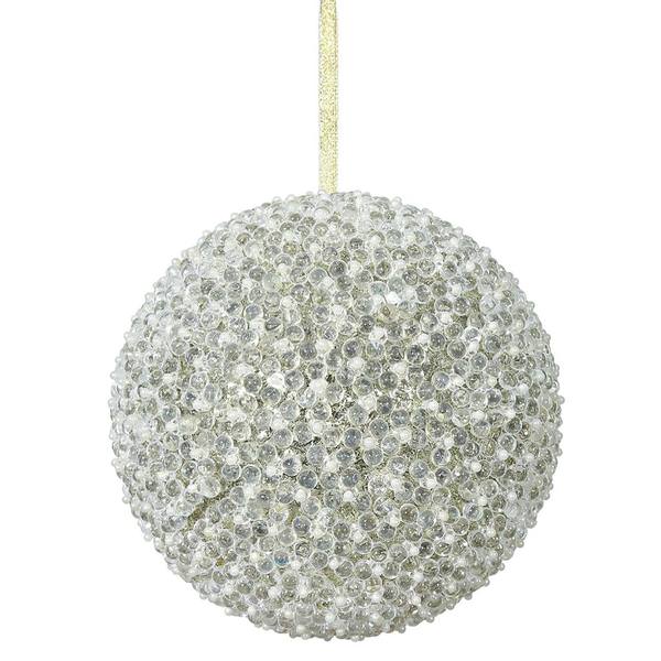 8" Champagne Acrylic Beaded Ball Ornament