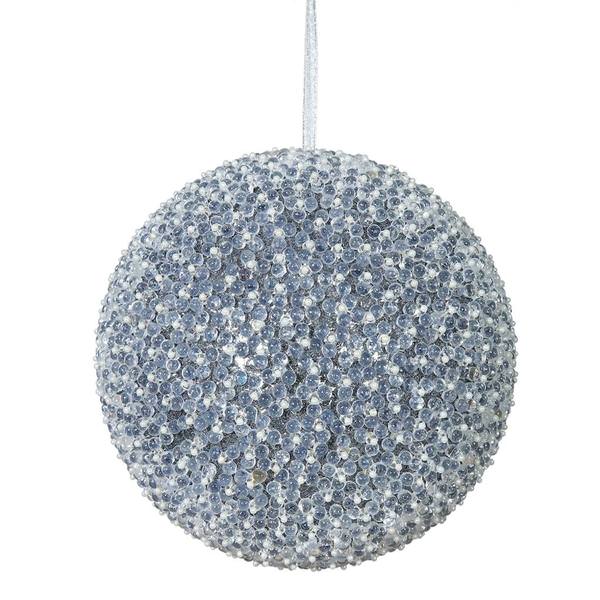 10" Pewter Acrylic Beaded Ball Ornament