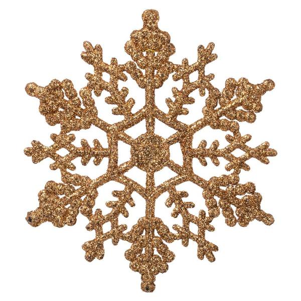 4" Rose Gold Glitter Snowflake Ornament (24 pack)