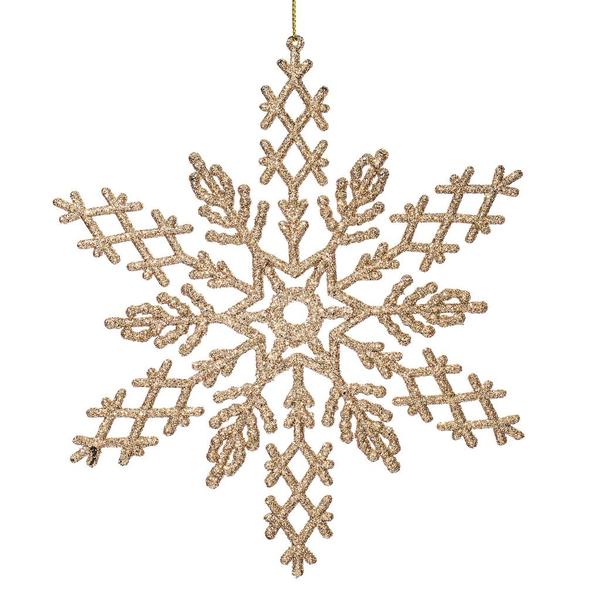 8" Champagne Glitter Snowflake Ornament (12 pack)