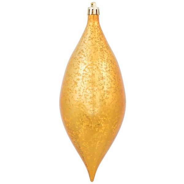 7" Antique Gold Shiny Mercury Finish Drop Ornament (4 pack)