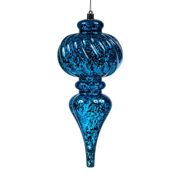 10" Blue Shiny Mercury Finial Ornament (3 pack)