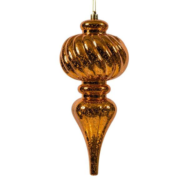10" Burnished Orange Shiny Mercury Finial Ornament
