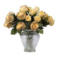 Vickerman 16" Artificial Green Rose Arrrangement Glass Cyclinder Vase