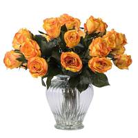 Vickerman 16" Artificial Orange Rose Arrrangement Glass Cyclinder Vase